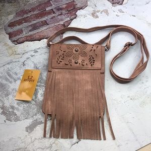 Tan Crossbody Bag with Fringe